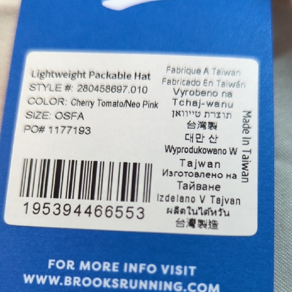 Brooks Cherry Tomatoe And Neo Pink Runners Packable Hat.. New!!!! - Picture 4 of 9